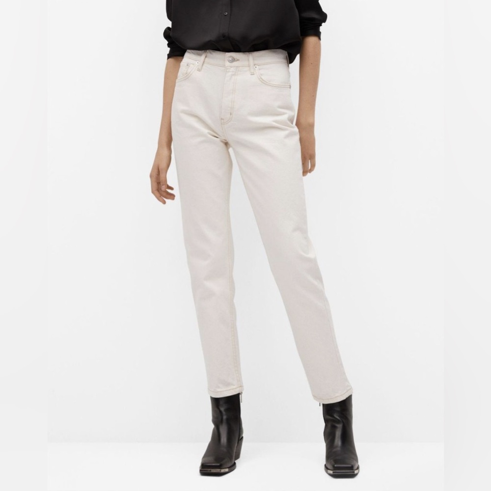 Mango Off White Mom‎ Sz 2 High Rise tapered summer Denim Minimalist Chic scandi